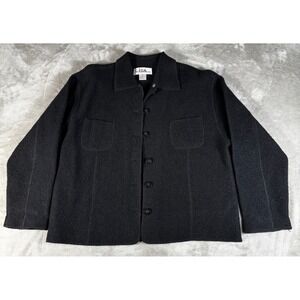 Lisa International Boiled Wool Jacket Women XL Black Excellent Button Down Coat